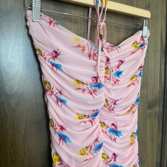 GANNI Floral Mesh Halter Top NWT Size M EU 38 Sheer Ruched REVOLVE - Picture 6 of 6